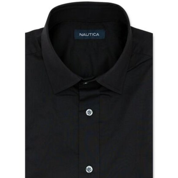 Nautica Mens Regular-Fit Comfort Stretch Black Solid Dress Shirt 16.5 32/33 - Picture 1 of 1